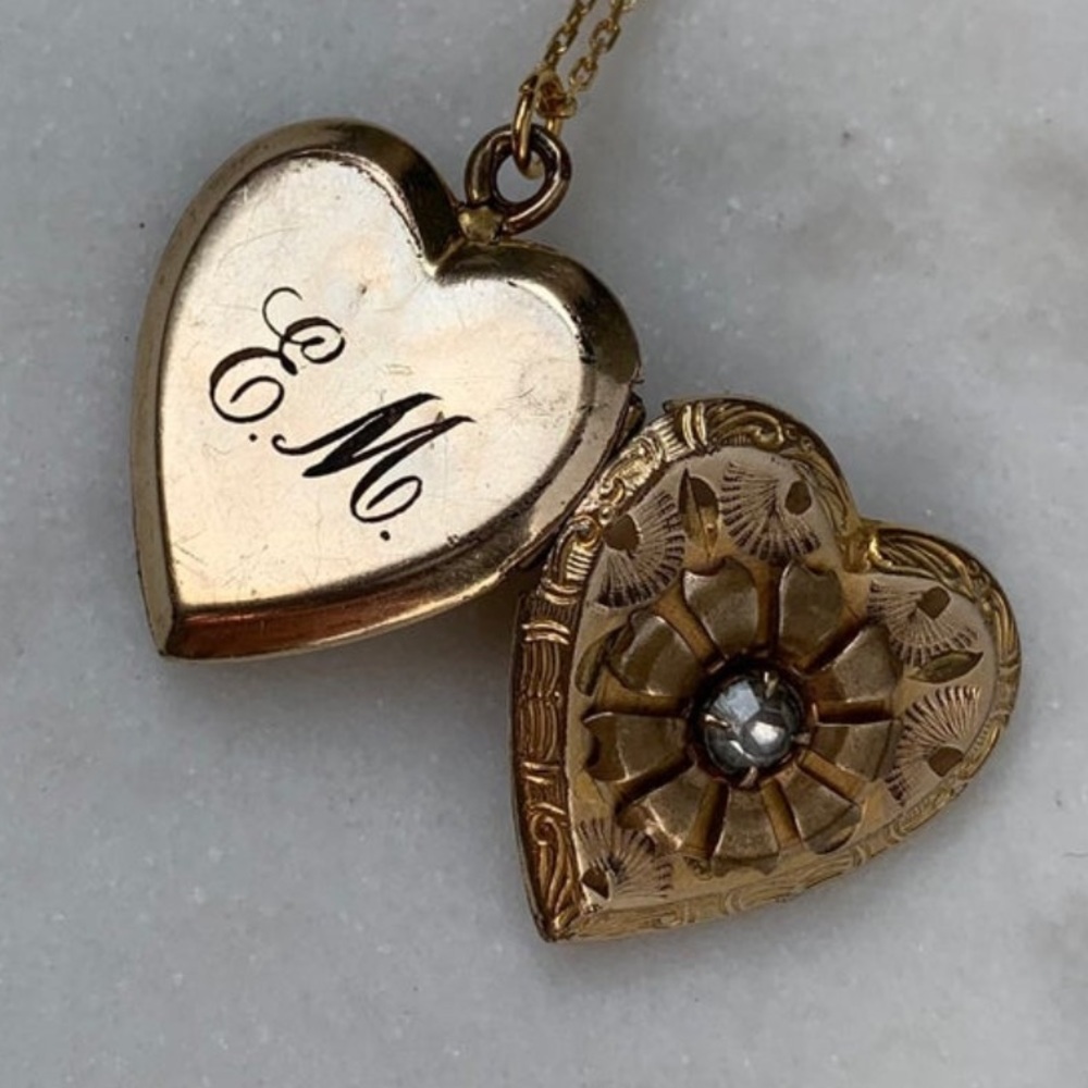 Sweetheart Locket E.M. Engraved Romantic Jewelry